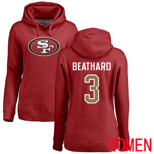 San Francisco 49ers Red Women C. J. Beathard Name and Number Logo #3 Pullover NFL Hoodie Sweatshirts
